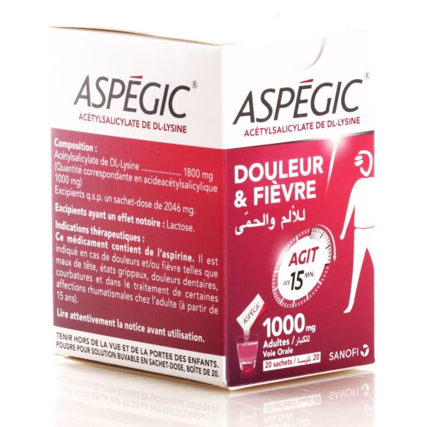 ASPEGIC ADULTE 1G/SACH.-DOSE PDRE. SOL. BUV. EN SACH.-DOSE B/20 SACHETS